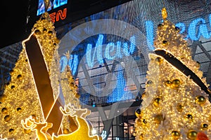 BANGKOK, THAILAND - DECEMBER 23, 2016 : Centralworld shopping mall at night, Christmas day event welcome to Christmas and Happy