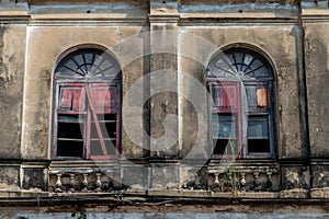 Old wooden windows of The old customs house Or Old bang rak fire station photo