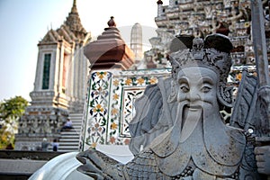 Bangkok, Thailand -  February 2, 2020, Thailand beautiful iconic decorated by ceramics and porcelains, Wat Aroon.  Landmark of