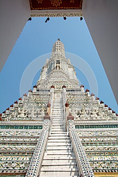 Bangkok, Thailand -  February 2, 2020, Thailand beautiful iconic decorated by ceramics and porcelains, Wat Aroon The Temple of