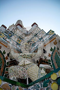 Bangkok, Thailand -  February 2, 2020, Thailand beautiful iconic decorated by ceramics and porcelains, Wat Aroon The Temple of