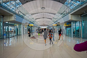 BANGKOK, THAILAND - FEBRUARY 08, 2018: Indoor view of unidentified people waiting inside of the airport at Suvanaphumi