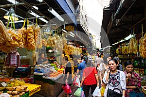 Bangkok, Thailand - February 2, 2019 : Local people shopping at food market at Yaowarat in Bangkok