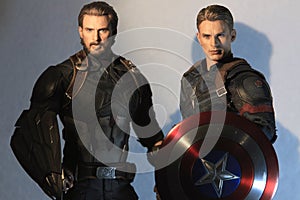 Close up shot of Captain America Infinity War and Captain Ameri ca civil war superheros figure in action