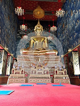 BANGKOK, THAILAND - Jul,12 2020: Beautiful Big Buddha on chapel at Devaraj Kunchorn temple