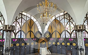 Architecture design inside the Foundation of the Central Mosque and Islamic Center of Thailand. Detail of interior building built