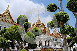 Wat Phra Kaew complex buildings in Bangkok, Thailand.