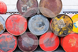 Bangkok, Thailand-June, 06, 2021: A bunch of barrels that can refer to wrest, petroleum, or chemical container for using as