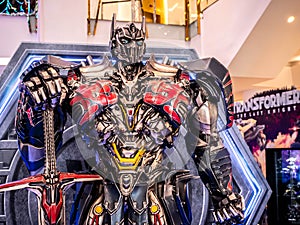 Bangkok, Thailand - June 15, 2017: Optimus Prime from the Transformers: The Last Knight. It is the fifth installment of the live-
