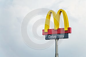 BANGKOK, THAILAND-MAY 13, 2018 : McDonalds logo and drive thru sign