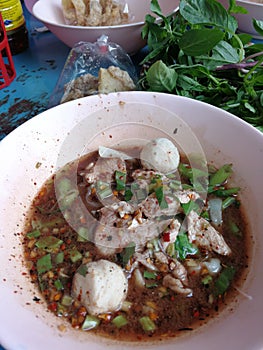 Bangkok Thailand, Noodle with pig blood is well known as Thai local food