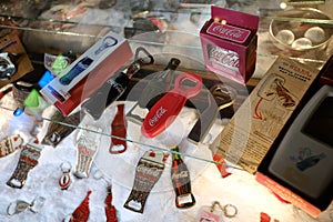 BANGKOK -THAILAND, November 10,2018 : Bottle Opener of Coca-Cola logo at museum Ban Bang Khen in Bangkok Thailand