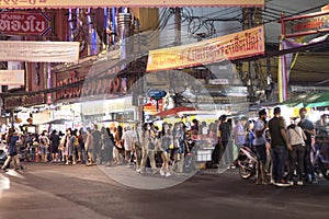 Bangkok Thailand a lot of people, walking at Street food of Bangkok Some street vendors operate in groups the
