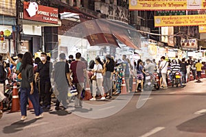 Bangkok Thailand a lot of people, walking at Street food of Bangkok Some street vendors operate in groups the