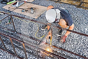 Bangkok,Thailand - October, 07, 2021 : Unidentified name Welder at work,Concept Construction at Bangkok,Thailand