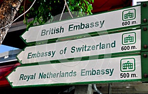 Bangkok, Thailand: Street Sign for Embassies