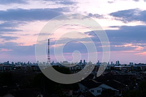 Bangkok (Thailand) Sunset cityscape view with beautiful sky. Colorful cloud and sky sunset