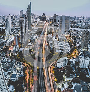 Bangkok Trident from above in downtown Bangkok, Thailand