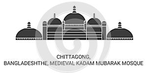 Bangladesh, Chittagong, Medieval Kadam Mubarak Mosque travel landmark vector illustration