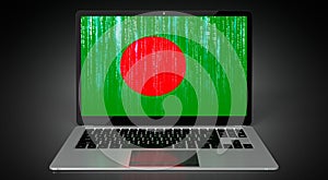 Bangladesh - country flag and binary code on laptop screen