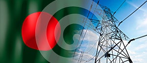 Bangladesh - country flag and electricity pylons - 3D illustration