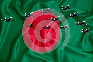 Bangladesh flag, background with space for your logo - military 3D illustration. Air parade, military air show, air parade of