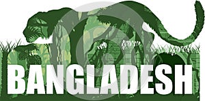 Bangladesh illustration with tiger near jungle temple