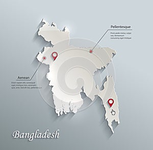 Bangladesh map blue white card paper 3D