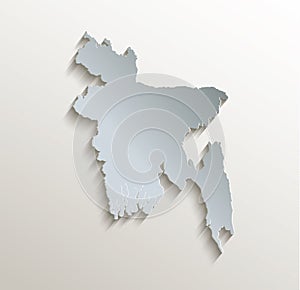 Bangladesh map white blue card paper 3D blank