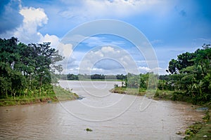 Bangladesh is a riverine country. A beautiful Crooked small river. The small river merges with the big river photo