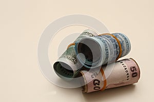 Bangladeshi currency or taka or money are rolled