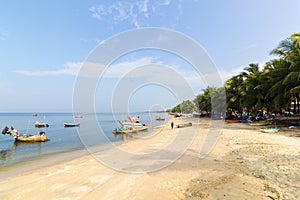 Bangsaen beach with Many fishermens