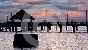 Bangsan Chonburi Thailand jetty and sunset. At Bangsan beach