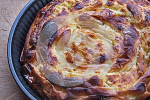 Banitsa, typical bulgarian cheese pie with phyllo and sirene