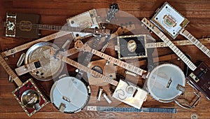 Banjo Bluegrass Folk Music Instruments Cigar Box Guitar Background