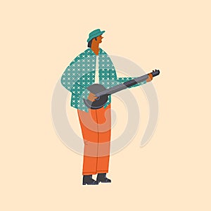 Banjo Player illustration in vector. Music jazz band performance.