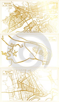 Banjul Gambia, Bangui Central African Republic and Bamako Mali City Map Set