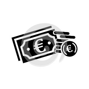 Bank, banking, cash, currency, euro money, finance, payment icon. Black vector graphics