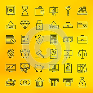 Bank Banking and Finance Business Line Big Icons Set