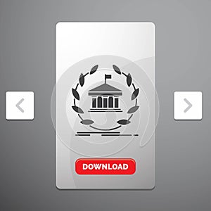 bank, banking, online, university, building, education Glyph Icon in Carousal Pagination Slider Design & Red Download Button