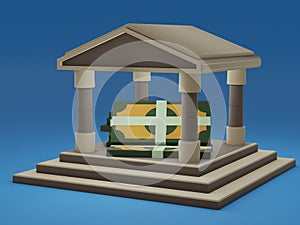 Bank building or deposit safe with money