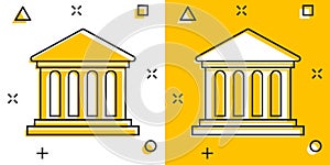 Bank building icon in comic style. Government architecture vector cartoon illustration pictogram. Museum exterior business concept