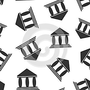 Bank building icon in flat style. Government architecture vector illustration on white background. Museum exterior seamless