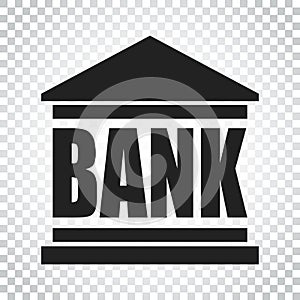 Bank building icon in flat style. Vector illustration on isolate