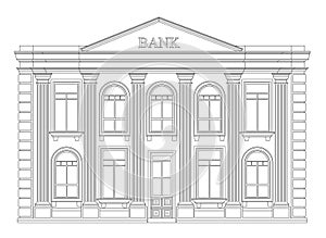 Bank building outline icon isolated. Elegant thin line style drawing design.