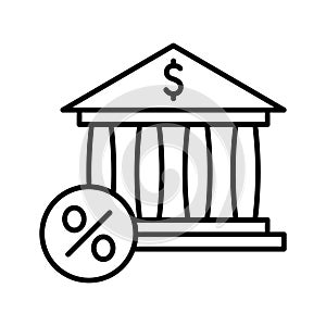 Bank building and percent symbol. Interest rate on bank deposit. Finance and economy concept