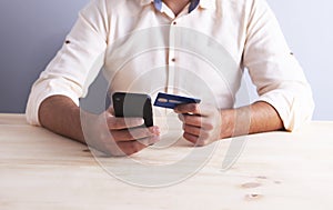 Bank card businessman phone