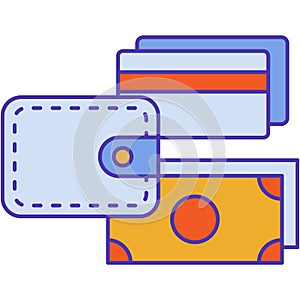 Bank card, wallet and money vector icon