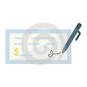 Bank check flat icon, business and finance, pen