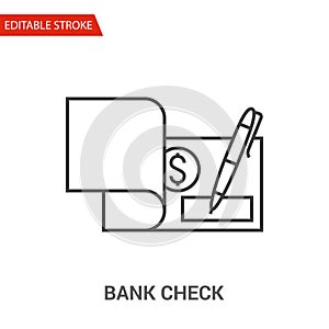 Bank Check Icon. Thin Line Vector Illustration